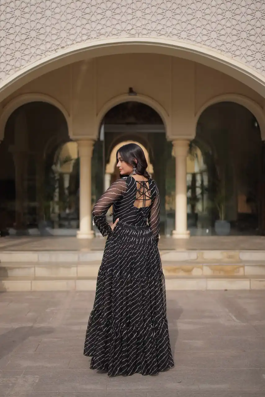 KA 1274 Black in Colour Faux Georgette Bandhani Print Work Gown. Available at ₹2019 only. Delivery 4-6 Working Days. Shop now. | Gowns, Bollywood Gowns, Creative Gowns, Designer Gowns, Embroidered Gowns, Party Wear Gowns