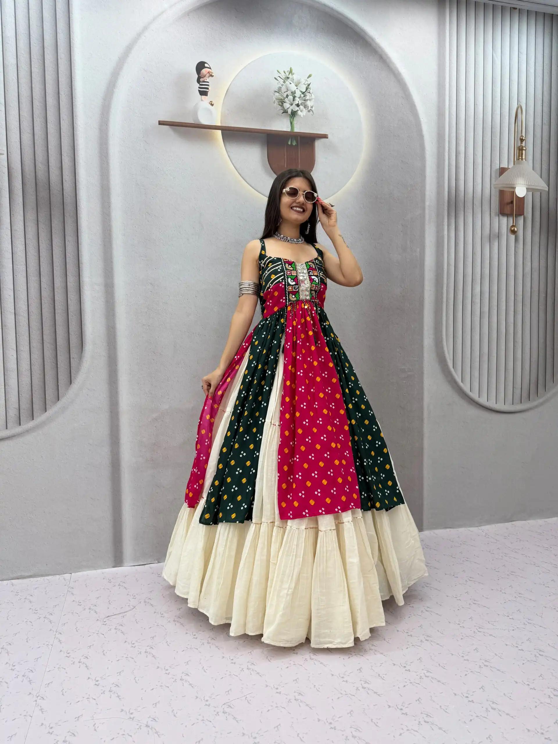 PC 604 Black Khadi Cotton Lehenga Choli with Bandhej Print & Mirror Work. Festive Deal ₹3049. Delivery 4-6 Working Days. Shop now. | Lehenga, Bollywood Lehenga, Creative Lehenga, Designer Lehenga, Embroidered Lehenga, Party Wear Lehenga
