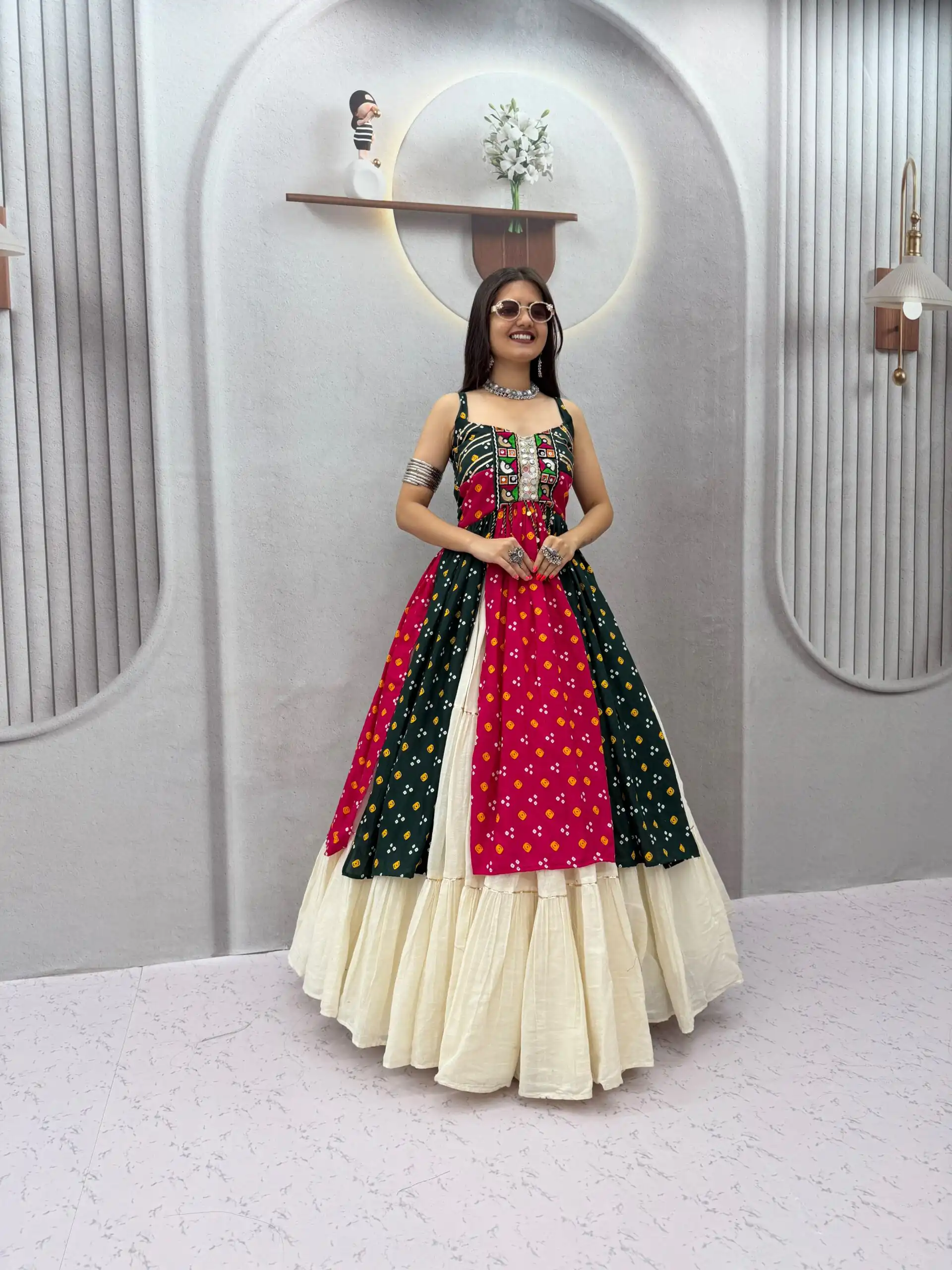 PC 604 Black Khadi Cotton Lehenga Choli with Bandhej Print & Mirror Work. Festive Deal ₹3049. Delivery 4-6 Working Days. Shop now. | Lehenga, Bollywood Lehenga, Creative Lehenga, Designer Lehenga, Embroidered Lehenga, Party Wear Lehenga