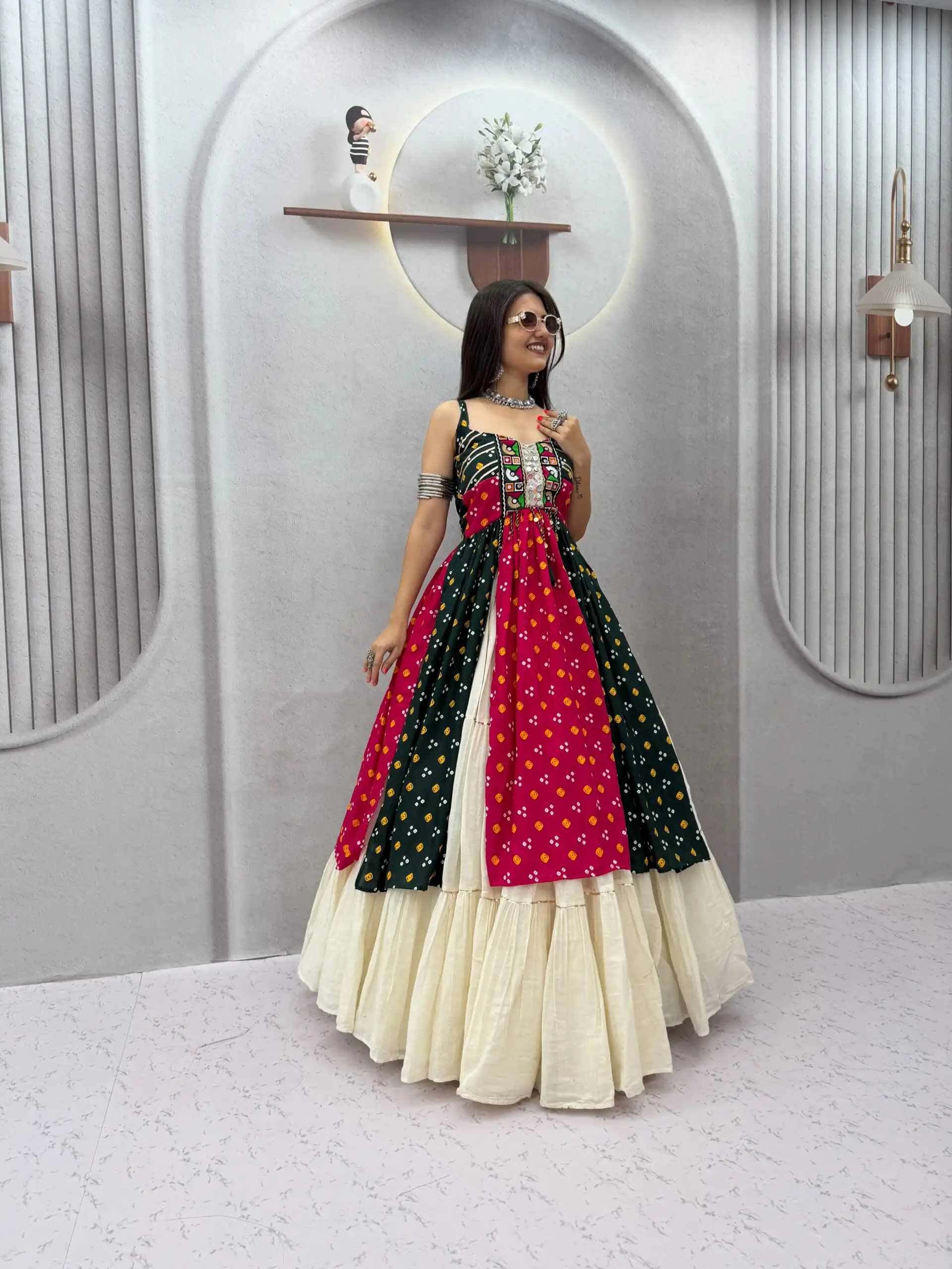 PC 604 Black Khadi Cotton Lehenga Choli with Bandhej Print & Mirror Work. Festive Deal ₹3049. Delivery 4-6 Working Days. Shop now. | Lehenga, Bollywood Lehenga, Creative Lehenga, Designer Lehenga, Embroidered Lehenga, Party Wear Lehenga