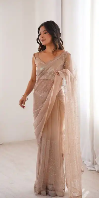 SP 90 Cream Soft Net Saree with Sequins Work & Embroidery Work. Available at ₹2299 only. Delivery 4-6 Working Days. Shop now. | Sarees, Bollywood Sarees, Creative Sarees, Designer Sarees, Embroidered Sarees, Ethnic Saree, Modern Digital sarees, Party Wear Sarees