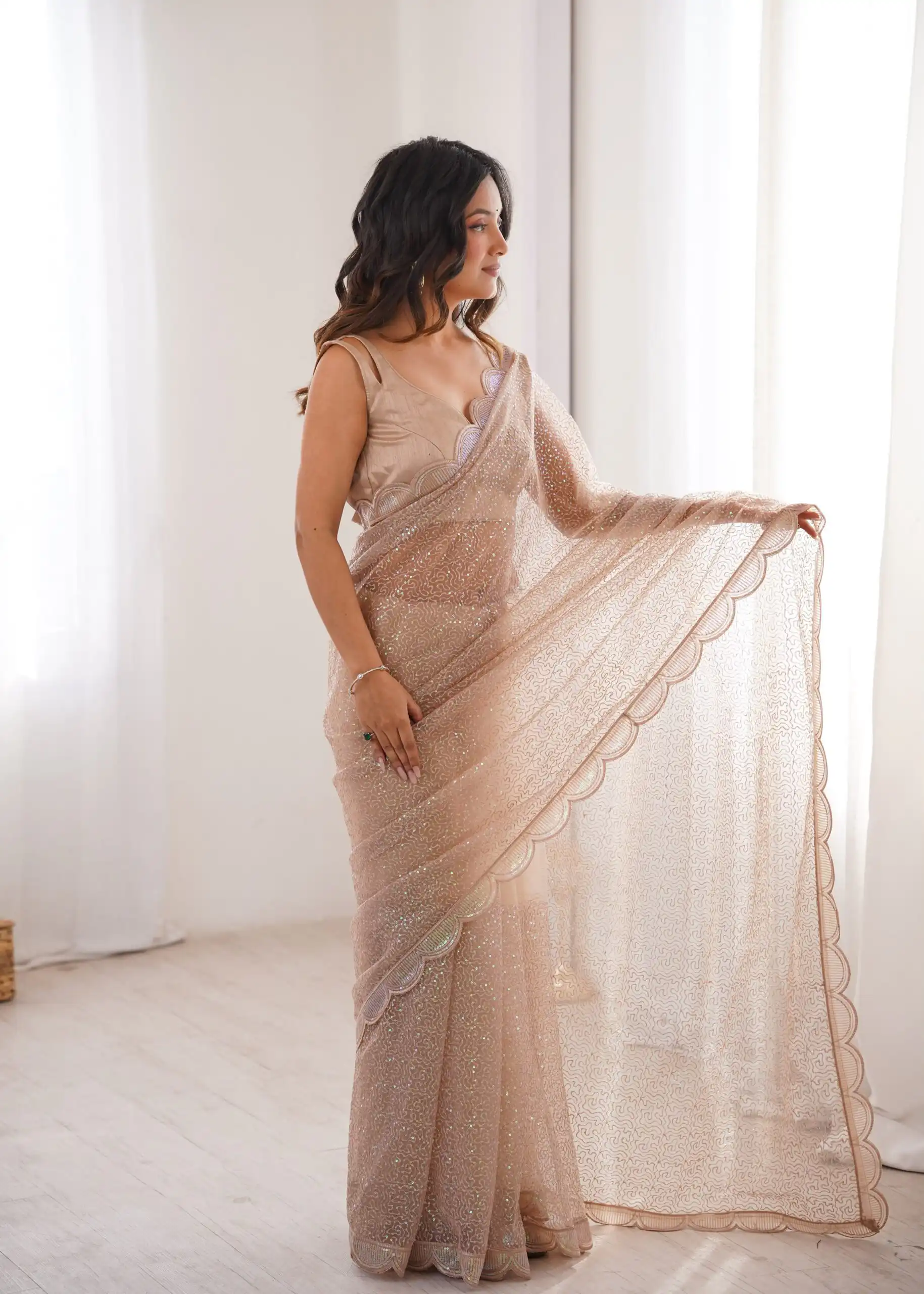SP 90 Cream Soft Net Saree with Sequins Work & Embroidery Work. Available at ₹2299 only. Delivery 4-6 Working Days. Shop now. | Sarees, Bollywood Sarees, Creative Sarees, Designer Sarees, Embroidered Sarees, Ethnic Saree, Modern Digital sarees, Party Wear Sarees