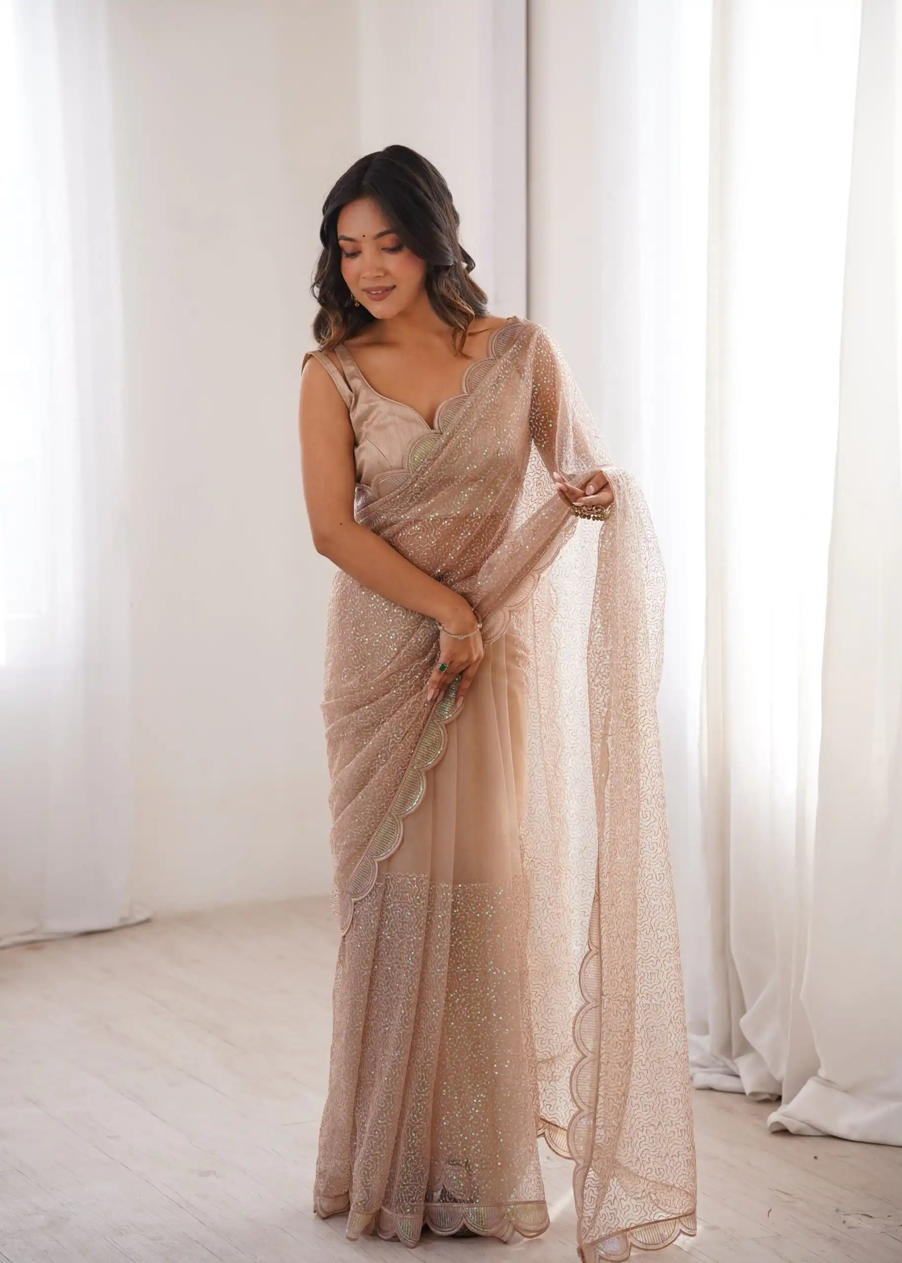 SP 90 Cream Soft Net Saree with Sequins Work & Embroidery Work. Available at ₹2299 only. Delivery 4-6 Working Days. Shop now. | Sarees, Bollywood Sarees, Creative Sarees, Designer Sarees, Embroidered Sarees, Ethnic Saree, Modern Digital sarees, Party Wear Sarees