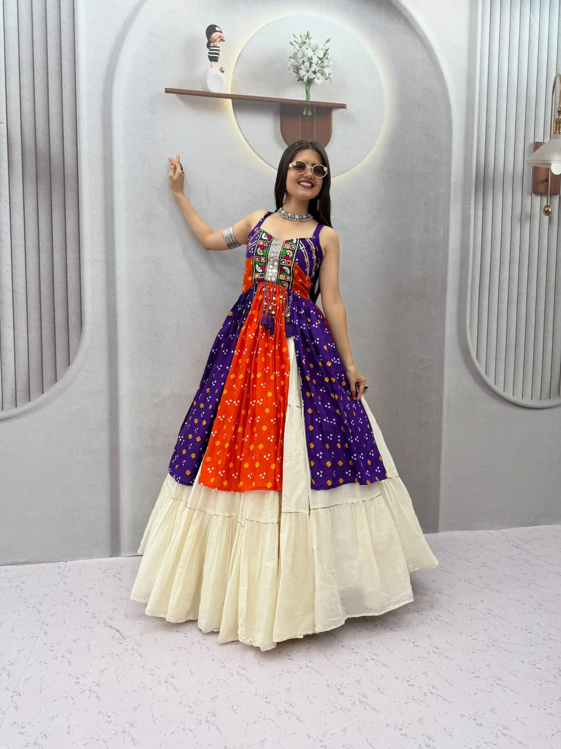 PC 604 Orange Khadi Cotton Lehenga Choli with Bandhej Print & Mirror Work. Festive Deal ₹3049. Delivery 4-6 Working Days. Shop now. | Lehenga, Bollywood Lehenga, Creative Lehenga, Designer Lehenga, Embroidered Lehenga, Party Wear Lehenga