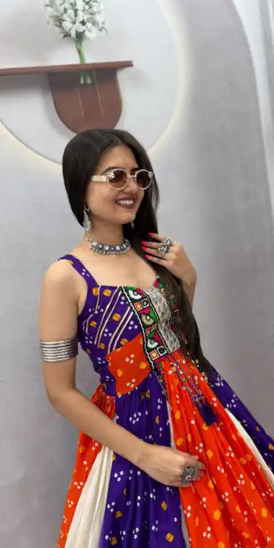 PC 604 Orange Khadi Cotton Lehenga Choli with Bandhej Print & Mirror Work. Festive Deal ₹3049. Delivery 4-6 Working Days. Shop now. | Lehenga, Bollywood Lehenga, Creative Lehenga, Designer Lehenga, Embroidered Lehenga, Party Wear Lehenga