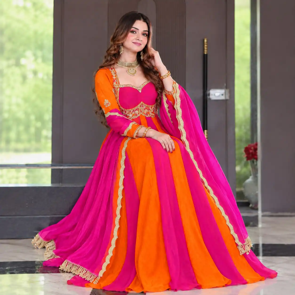 ND 5072 Pink Fendy Silk Gown with Embroidery Work & Sequins Work. Special Price ₹2849. Delivery 4-6 Working Days. Shop now. | Gowns, Bollywood Gowns, Creative Gowns, Designer Gowns, Embroidered Gowns, Party Wear Gowns