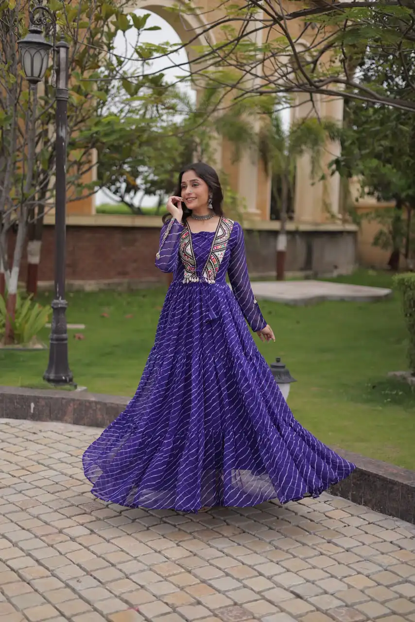 KA 1274 Purple in Colour Faux Georgette Bandhani Print Work Gown. Available at ₹2019 only. Delivery 4-6 Working Days. Shop now. | Gowns, Bollywood Gowns, Creative Gowns, Designer Gowns, Embroidered Gowns, Party Wear Gowns