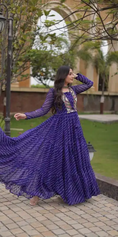 KA 1274 Purple in Colour Faux Georgette Bandhani Print Work Gown. Available at ₹2019 only. Delivery 4-6 Working Days. Shop now. | Gowns, Bollywood Gowns, Creative Gowns, Designer Gowns, Embroidered Gowns, Party Wear Gowns