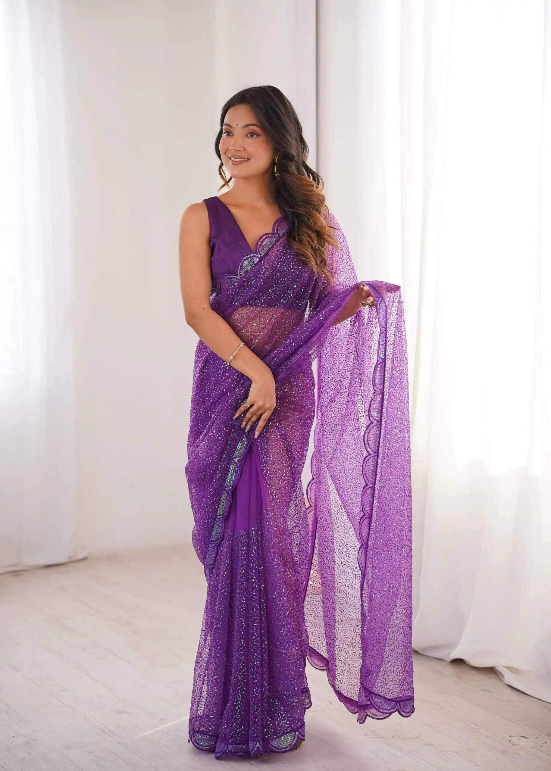 SP 90 Purple Soft Net Saree with Sequins Work & Embroidery Work. Available at ₹2299 only. Delivery 4-6 Working Days. Shop now. | Sarees, Bollywood Sarees, Creative Sarees, Designer Sarees, Embroidered Sarees, Ethnic Saree, Modern Digital sarees, Party Wear Sarees