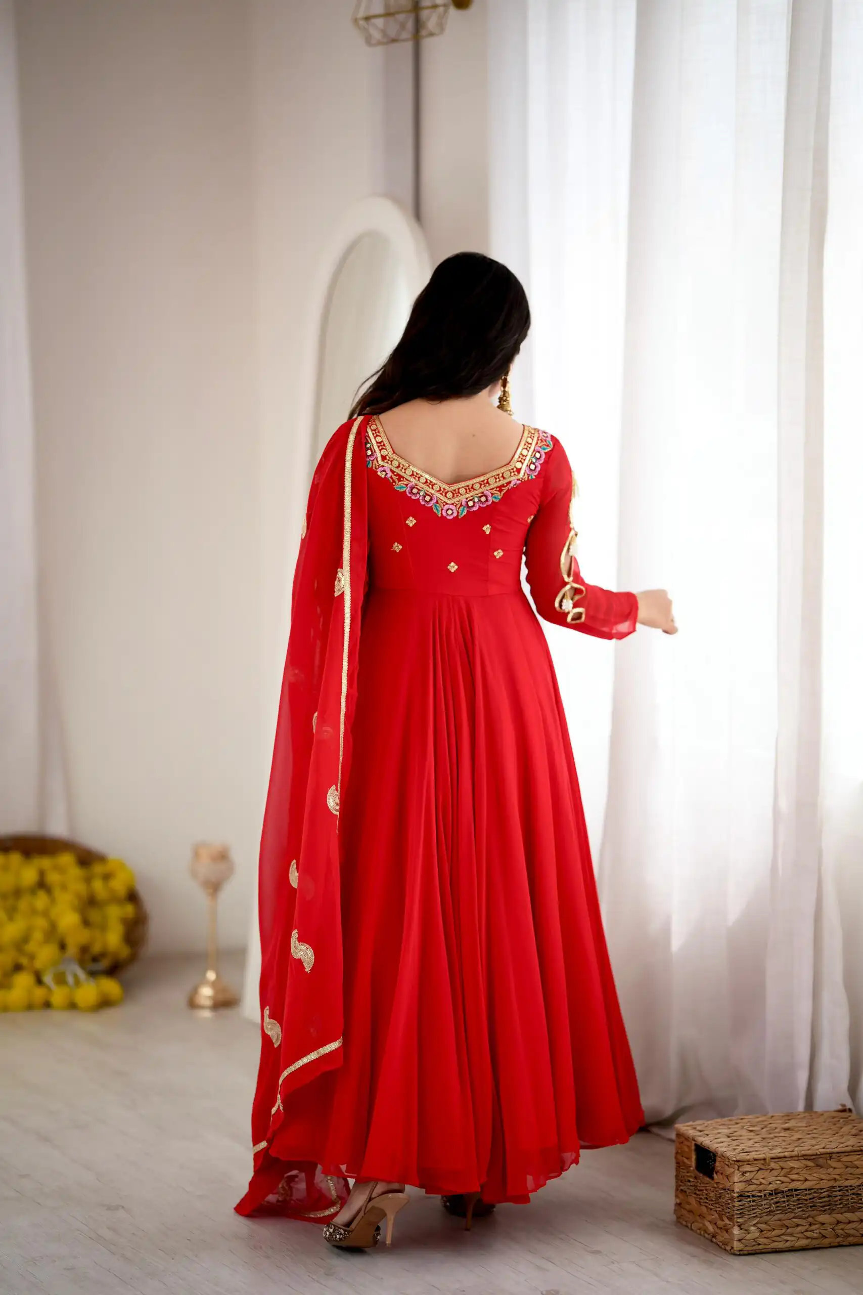 SRK 5363 Red Faux Georgette Gown with Sequins Work & Embroidery Work. Affordable Price ₹2099. Delivery 4-6 Working Days. Shop now. | Gowns, Bollywood Gowns, Creative Gowns, Designer Gowns, Embroidered Gowns, Party Wear Gowns