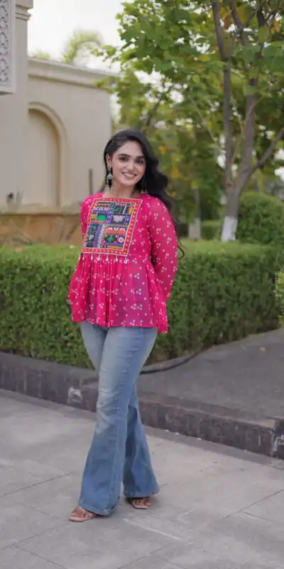 KA 5079 Pink Fox Georgette Kurti with Lace Work & Mirror Work. Affordable Price ₹2719. Delivery 4-6 Working Days. Shop now. | Kurti, Bollywood Kurti, Creative Kurtis, Designer Kurti, Party Wear Kurti, Selfie Kurti