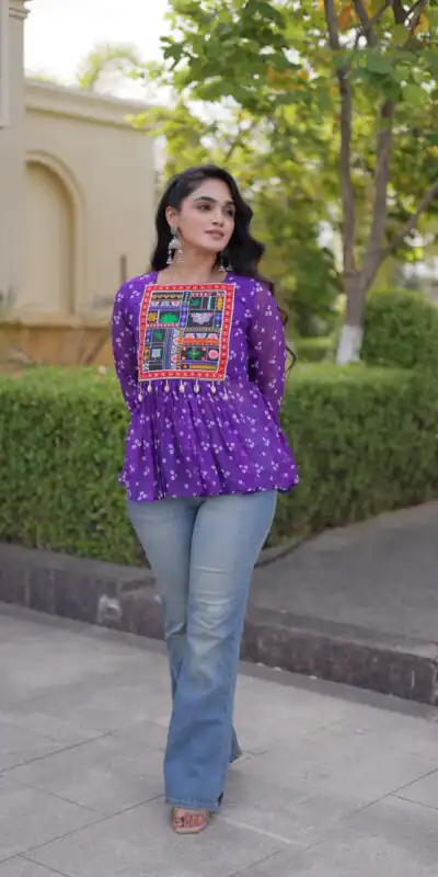 KA 5079 Purple Fox Georgette Kurti with Lace Work & Mirror Work. Affordable Price ₹2719. Delivery 4-6 Working Days. Shop now. | Kurti, Bollywood Kurti, Creative Kurtis, Designer Kurti, Party Wear Kurti, Selfie Kurti