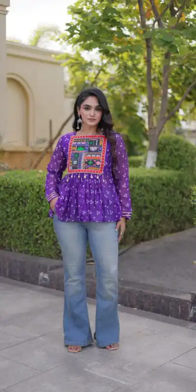 KA 5079 Purple Fox Georgette Kurti with Lace Work & Mirror Work. Affordable Price ₹2719. Delivery 4-6 Working Days. Shop now. | Kurti, Bollywood Kurti, Creative Kurtis, Designer Kurti, Party Wear Kurti, Selfie Kurti