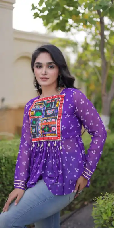KA 5079 Purple Fox Georgette Kurti with Lace Work & Mirror Work. Affordable Price ₹2719. Delivery 4-6 Working Days. Shop now. | Kurti, Bollywood Kurti, Creative Kurtis, Designer Kurti, Party Wear Kurti, Selfie Kurti