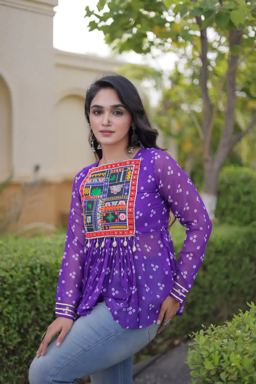 KA 5079 Purple Fox Georgette Kurti with Lace Work & Mirror Work. Affordable Price ₹2719. Delivery 4-6 Working Days. Shop now. | Kurti, Bollywood Kurti, Creative Kurtis, Designer Kurti, Party Wear Kurti, Selfie Kurti