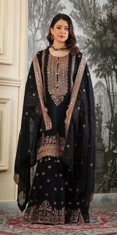 NSR 890 Black Fendy Silk Salwar Suitwith Embroidery Work & Lace Work. Now at just ₹2399. Delivery 4-6 Working Days. Shop now. | Jump Suits, Salwar suit, Casual Suits, Creative suits, Designer Suits, Palazzo Suits, Party Wear Suits, Patiala Suits, Straight Suits