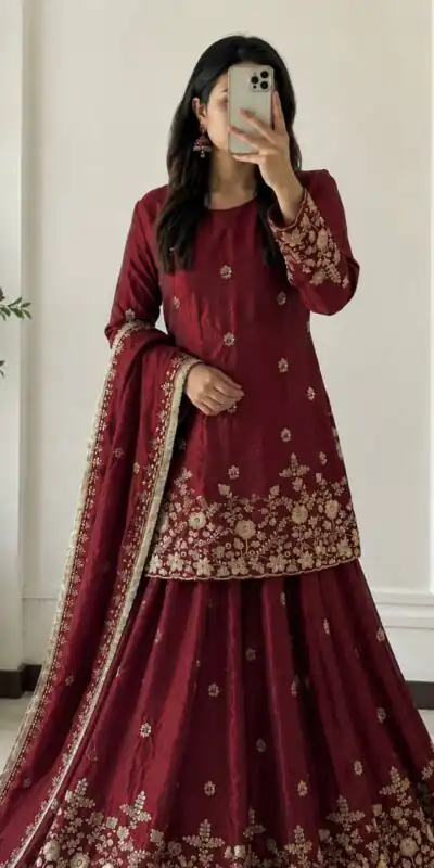 BT 5049 Maroon in Color Fendy Silk Designer Work Salwar Suit . Introductory Price ₹2849. Delivery 4-6 Working Days. Shop now. | Jump Suits, Salwar suit, Casual Suits, Creative suits, Designer Suits, Palazzo Suits, Party Wear Suits, Patiala Suits, Straight Suits
