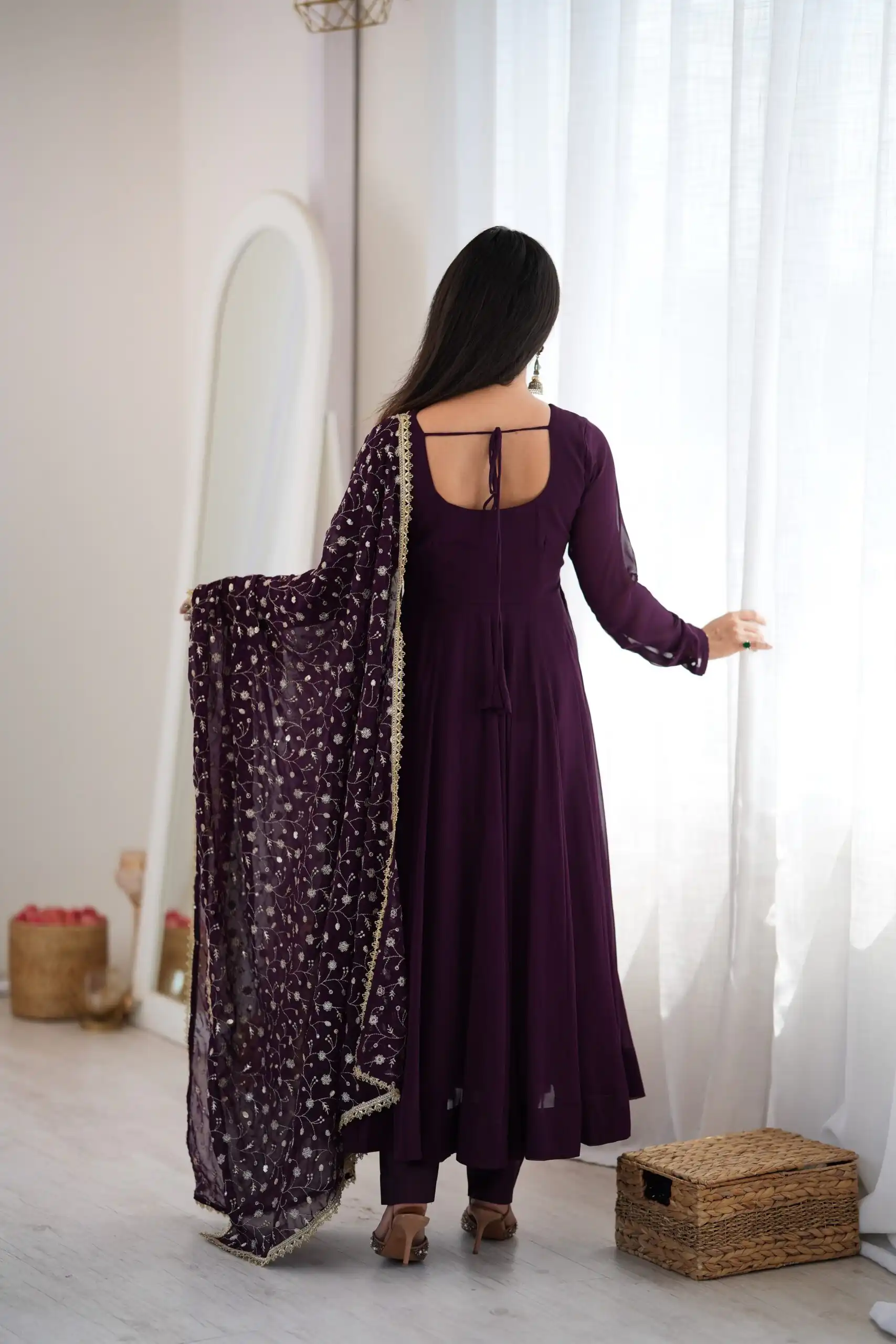 KB 315 Wine Blooming Faux Gown with Embroidery Work. Wedding, Party, Festive, Events Grab it for ₹2299. Delivery 4-6 Working Days. Shop now. | Anarkali Suits, Bollywood Anarkali, Creative-Anarkali, Designer Anarkali, Embroidered Anarkali, Party Wear Anarkali