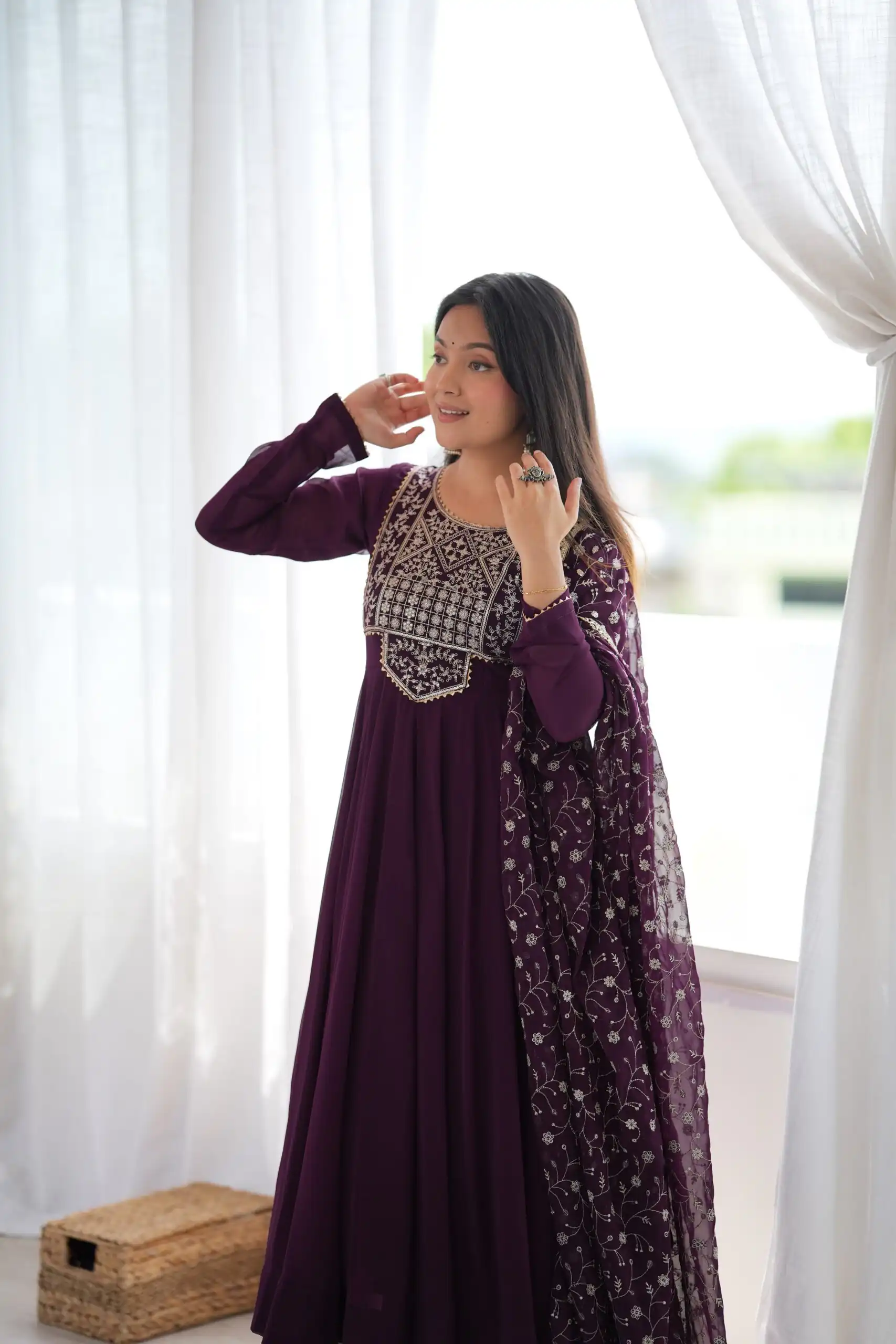 KB 315 Wine Blooming Faux Gown with Embroidery Work. Wedding, Party, Festive, Events Grab it for ₹2299. Delivery 4-6 Working Days. Shop now. | Anarkali Suits, Bollywood Anarkali, Creative-Anarkali, Designer Anarkali, Embroidered Anarkali, Party Wear Anarkali