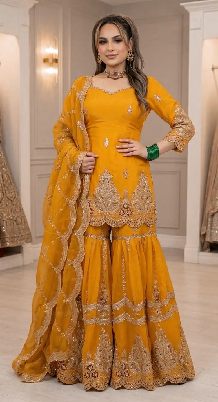 NF 1297 Yellow Fendy Silk Salwar Suitwith Embroidery Work & Lace Work. Now at just ₹2799. Delivery 4-6 Working Days. Shop now. | Jump Suits, Salwar suit, Casual Suits, Creative suits, Designer Suits, Palazzo Suits, Party Wear Suits, Patiala Suits, Straight Suits