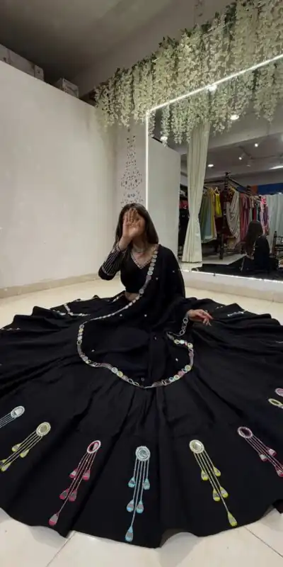 BE 504 Blacke Color Rayon Embroidery Work & Cowrie Work Lehenga Choli . Grab it for ₹2449. Delivery 4-6 Working Days. Shop now. | Lehenga, Bollywood Lehenga, Creative Lehenga, Designer Lehenga, Embroidered Lehenga, Party Wear Lehenga