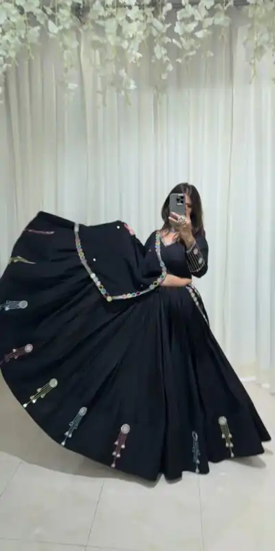 BE 504 Blacke Color Rayon Embroidery Work & Cowrie Work Lehenga Choli . Grab it for ₹2449. Delivery 4-6 Working Days. Shop now. | Lehenga, Bollywood Lehenga, Creative Lehenga, Designer Lehenga, Embroidered Lehenga, Party Wear Lehenga