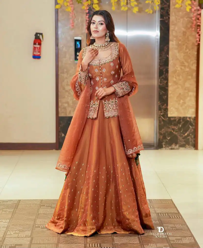 ZC 9008 Peach Simmer Silk Lehenga Choli with Embroidery Work & Sequins Work. Introductory Price ₹2199. Delivery 4-6 Working Days. Shop now. | Lehenga, Bollywood Lehenga, Creative Lehenga, Designer Lehenga, Embroidered Lehenga, Party Wear Lehenga