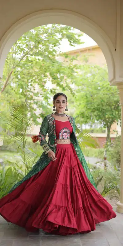 KA 5083 Red Color Rayon Embroidery Work & Cowrie Work Lehenga Choli . Grab it for ₹2949. Delivery 4-6 Working Days. Shop now. | Lehenga, Bollywood Lehenga, Creative Lehenga, Designer Lehenga, Embroidered Lehenga, Party Wear Lehenga
