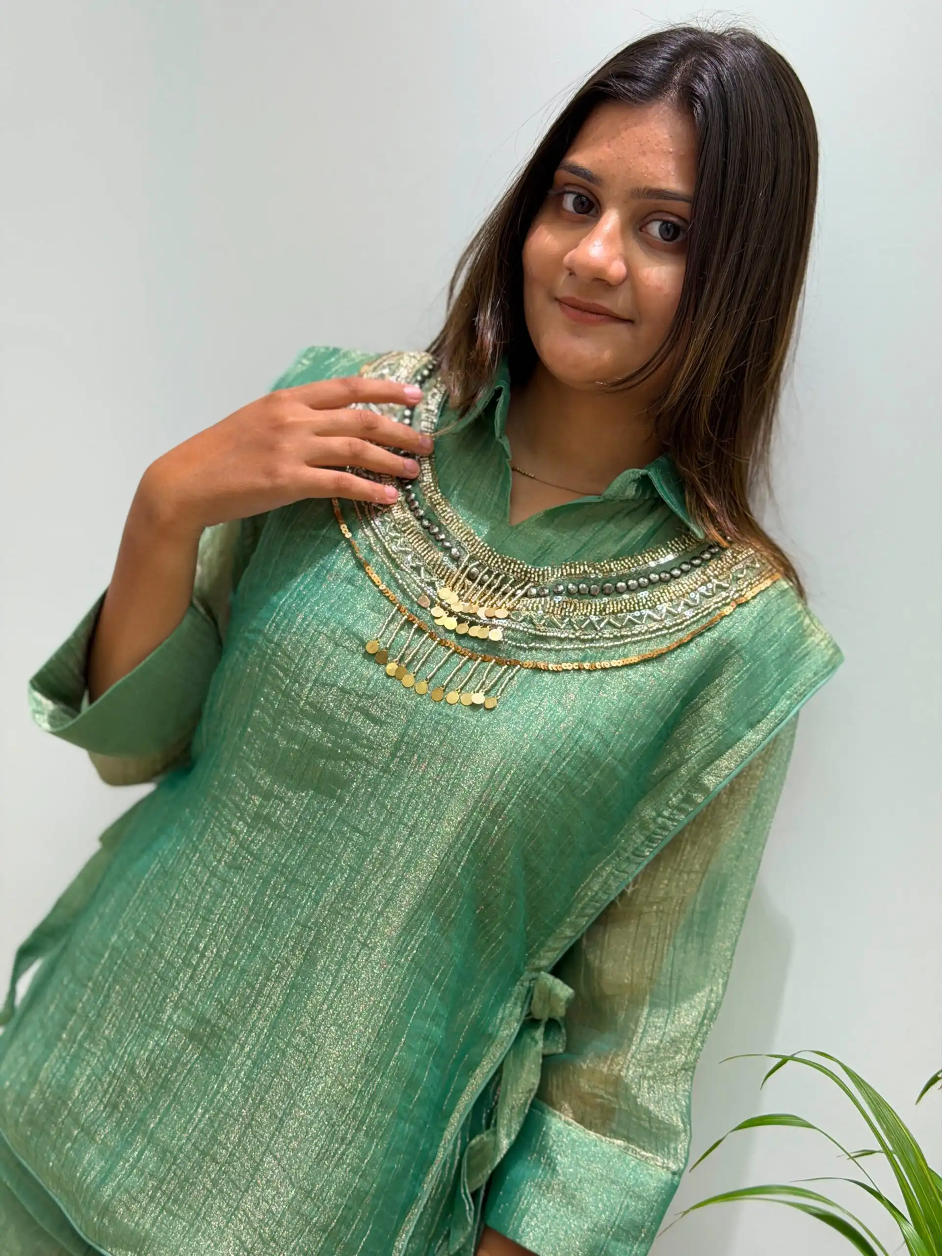 BE 485 Pista Colour | Brown Salsa Silk Kurti with Hand Work. Get it for ₹2249. Delivery 4-6 Working Days. Online Shop now. | Kurti, Bollywood Kurti, Creative Kurtis, Designer Kurti, Party Wear Kurti, Selfie Kurti