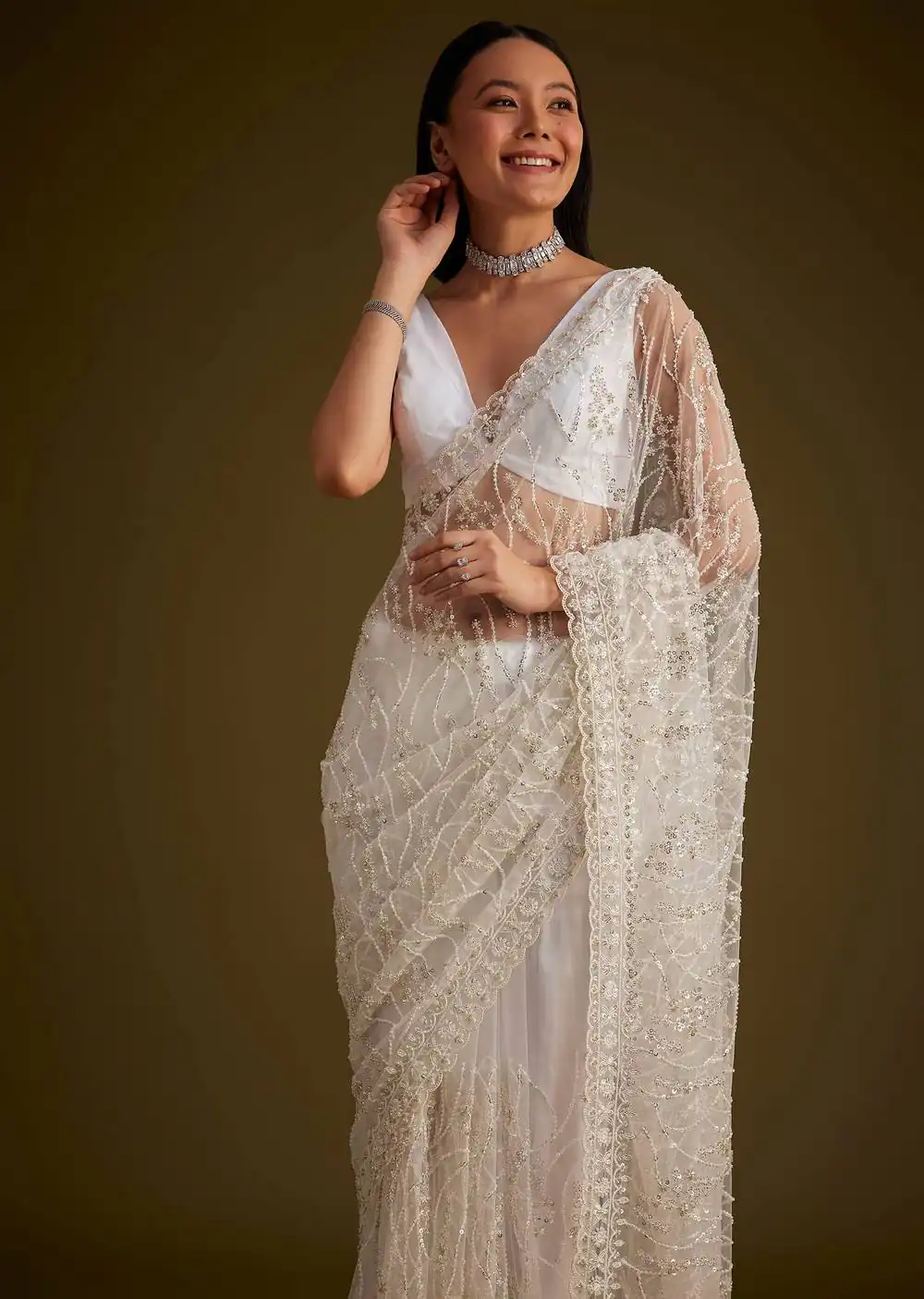 DF 3486 White Color Butterfly Net 5mm Sequence Embroiderer Work Saree Casual, Wedding, Festive, Events . Expected Delivery 4-6 Working Days @1899/- only | Sarees, Bollywood Sarees, Creative Sarees, Designer Sarees, Embroidered Sarees, Ethnic Saree, Modern Digital sarees, Party Wear Sarees