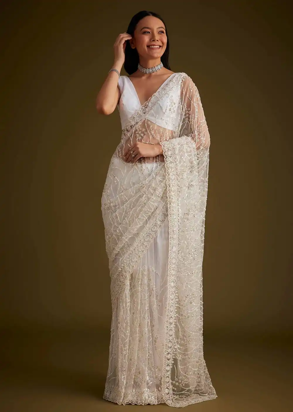 DF 3486 White Color Butterfly Net 5mm Sequence Embroiderer Work Saree Casual, Wedding, Festive, Events . Expected Delivery 4-6 Working Days @1899/- only | Sarees, Bollywood Sarees, Creative Sarees, Designer Sarees, Embroidered Sarees, Ethnic Saree, Modern Digital sarees, Party Wear Sarees