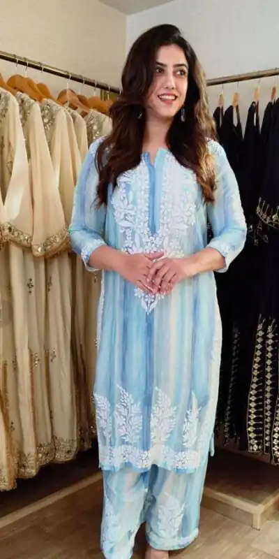 Alternative view of Aglow Blue Rayon Embroidery Work Salwar Suit