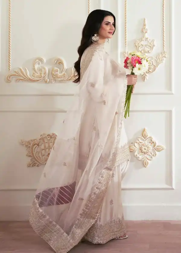 Aglow White French Crep Silk Mirror Work Salwar Suit - Image 6