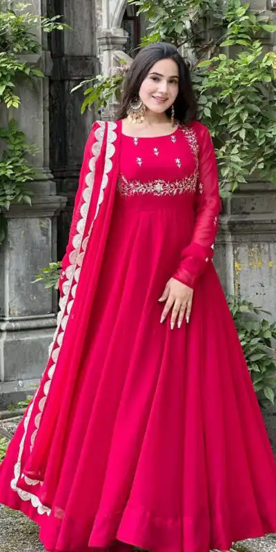 Alternative view of Angelic Pink Faux Georgette Sequence Work Gown