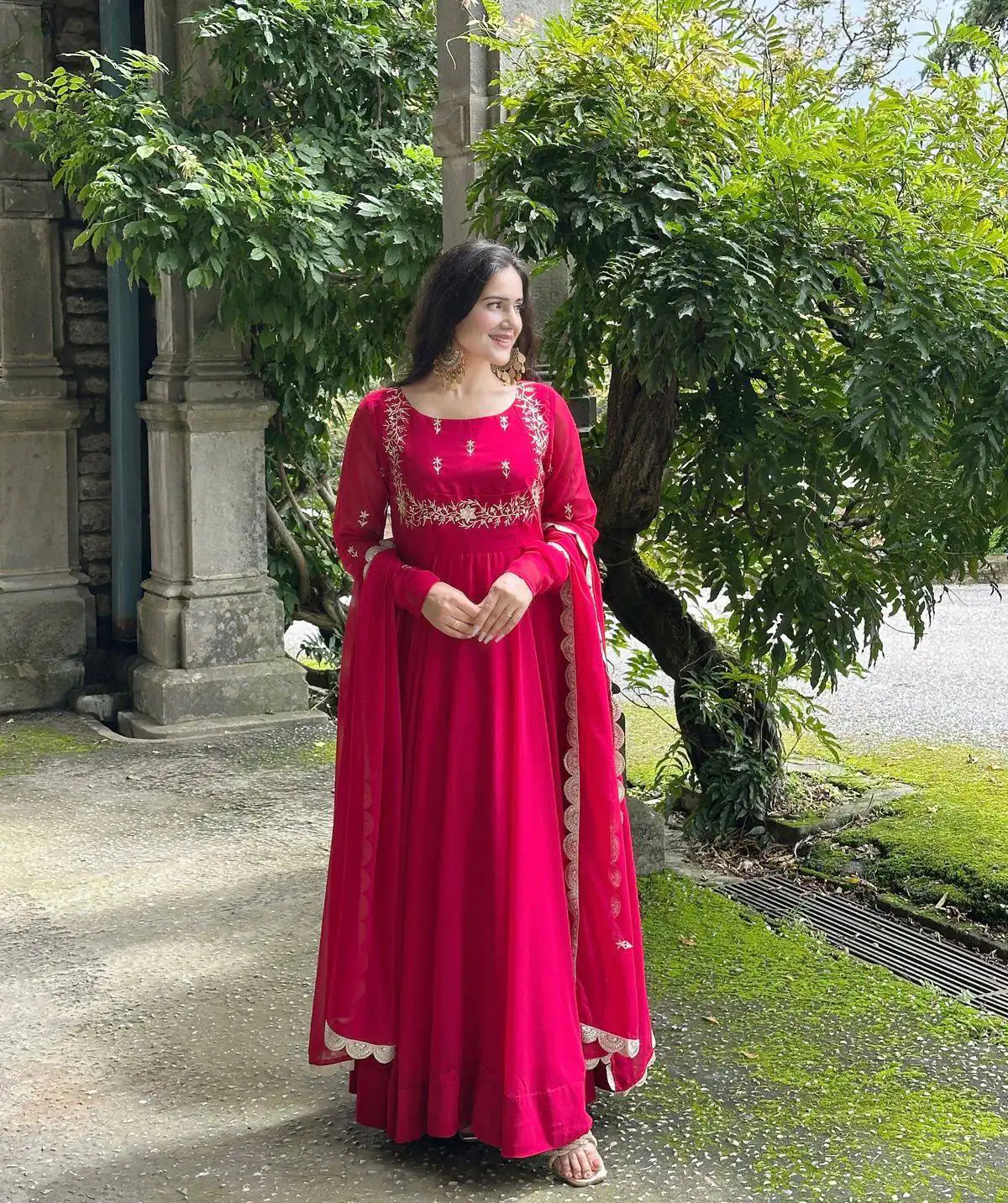 Angelic Pink Faux Georgette Sequence Work Gown