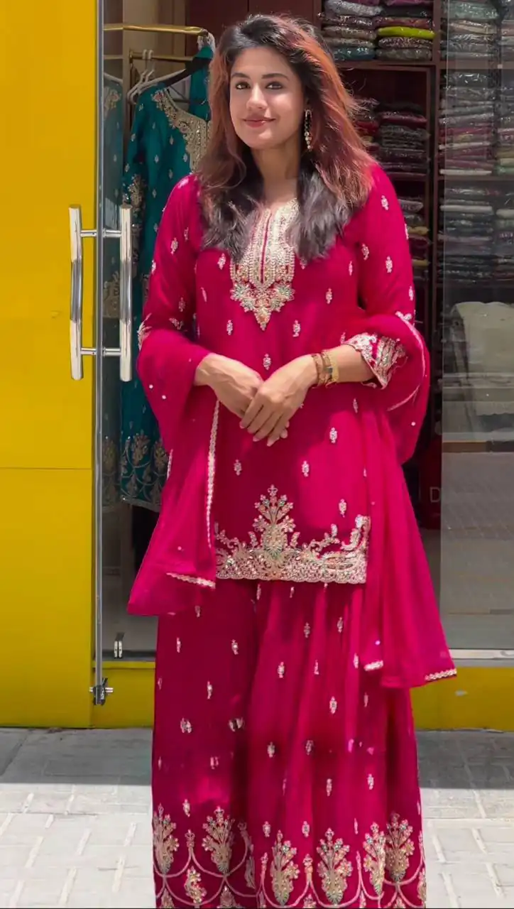 Angelic Red Chinon Silk Sequence Work Salwar Suit - Image 2