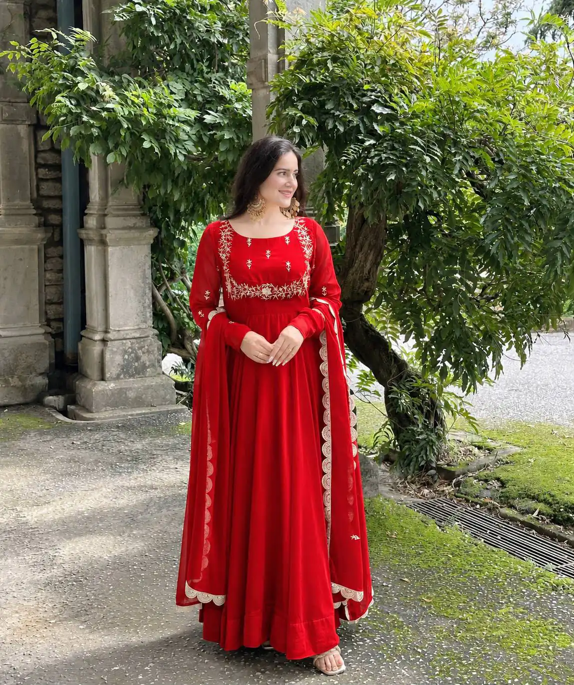 Angelic Red Faux Georgette Sequence Work Gown - Image 4