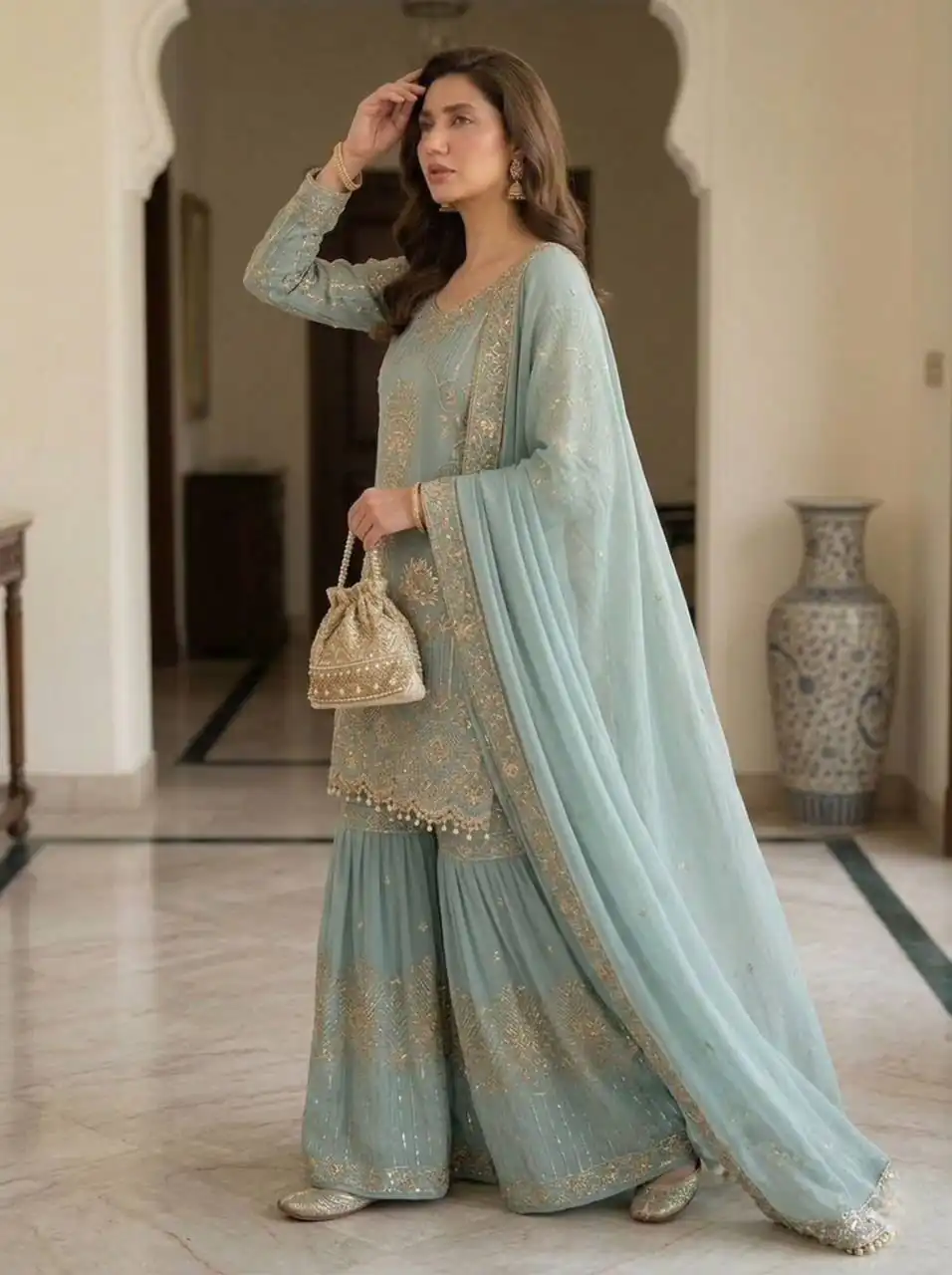 Angelic Sea Green Georgette Sequence Work Salwar Suit - Image 3
