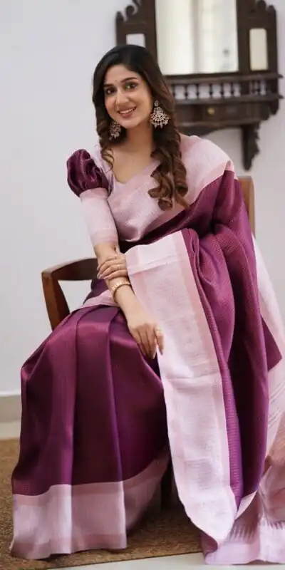 Cool Wine Soft Lichi Silk Lace Work Saree