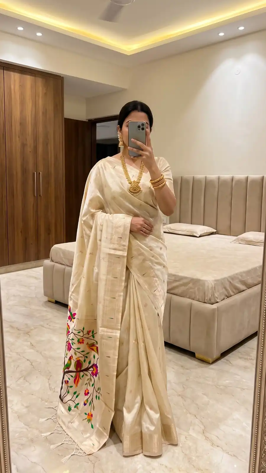 Elegant White Organza Silk Paithani Zari Work Saree