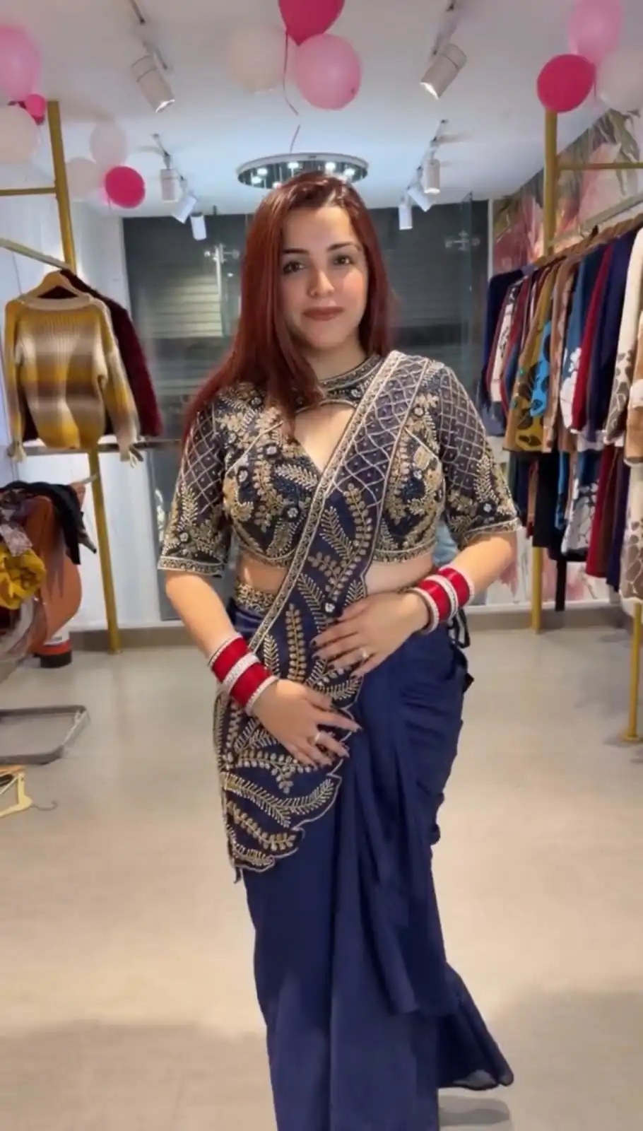 Fancy Navy Blue Rangoli Silk Embroidered Work Saree - Image 3