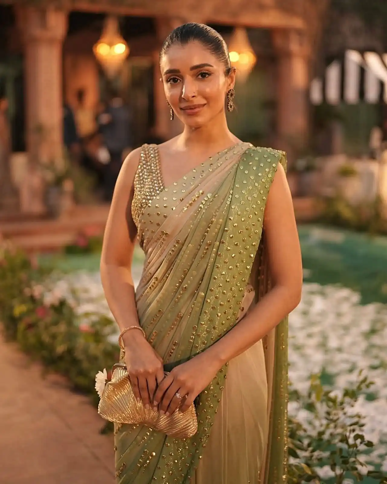 Fancy Pista Faux Georgette Intricate Foil Work Saree - Image 3