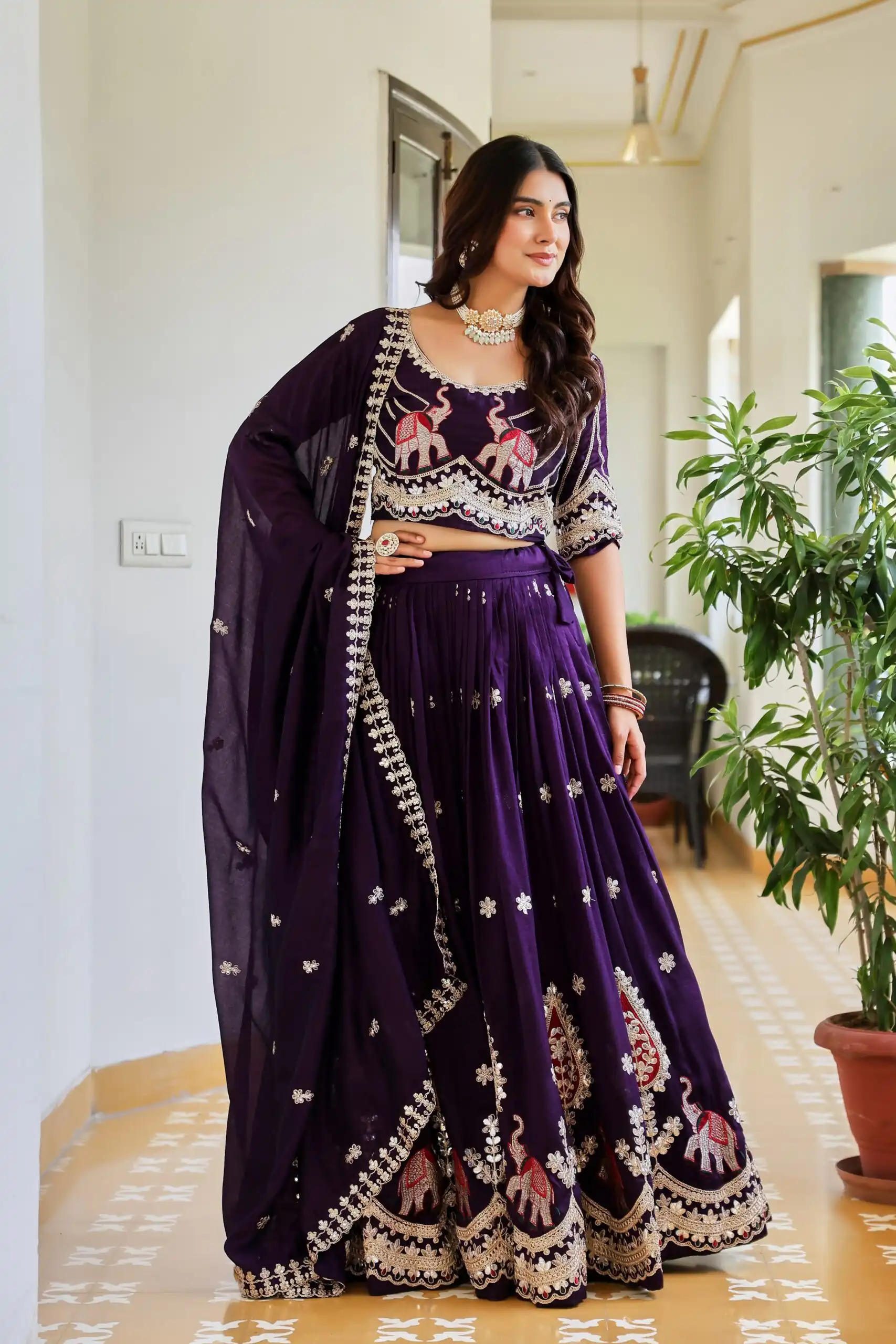 Fantastic Purple Vichitra Sequence Work Lehenga Choli - Image 5