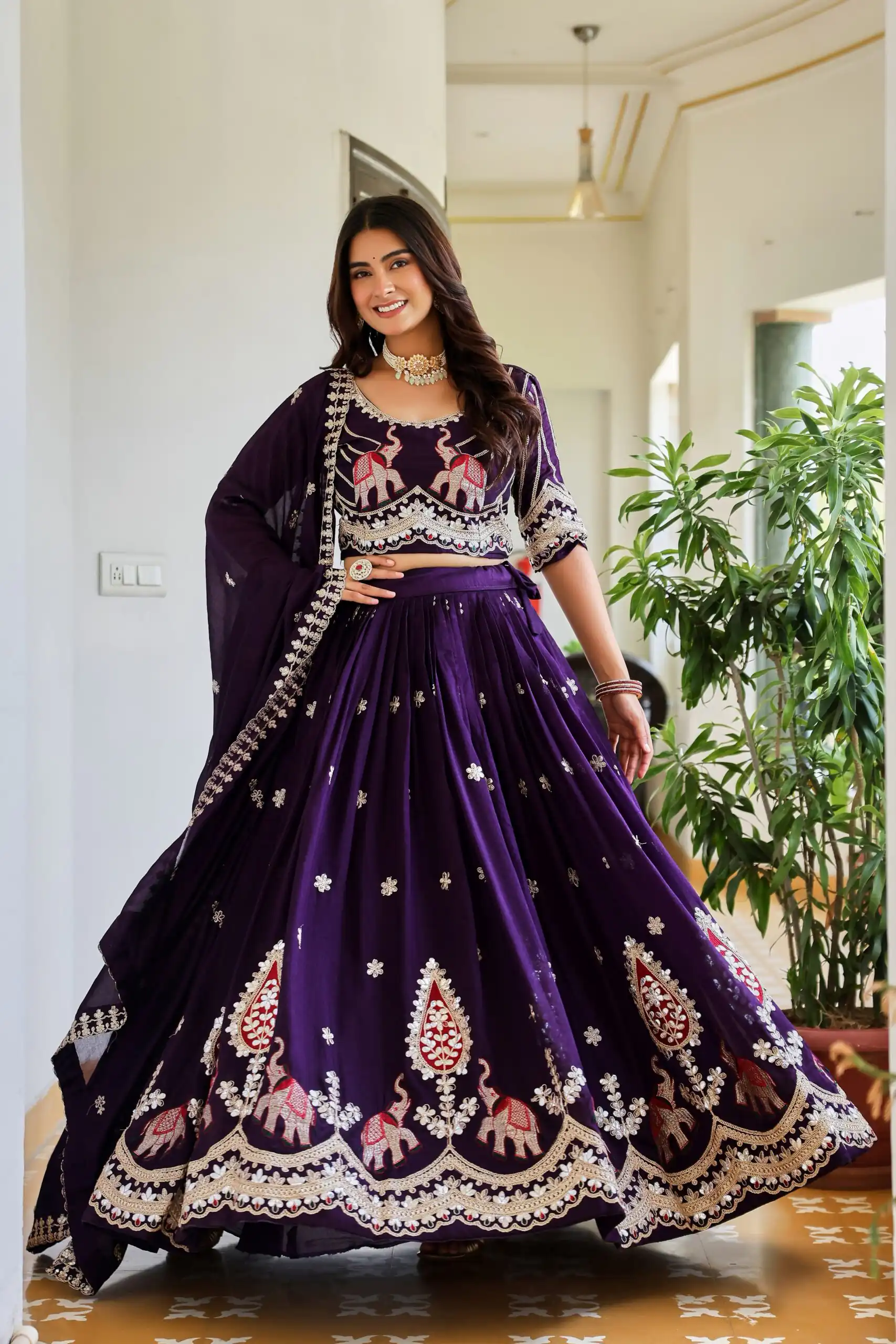 Fantastic Purple Vichitra Sequence Work Lehenga Choli - Image 4