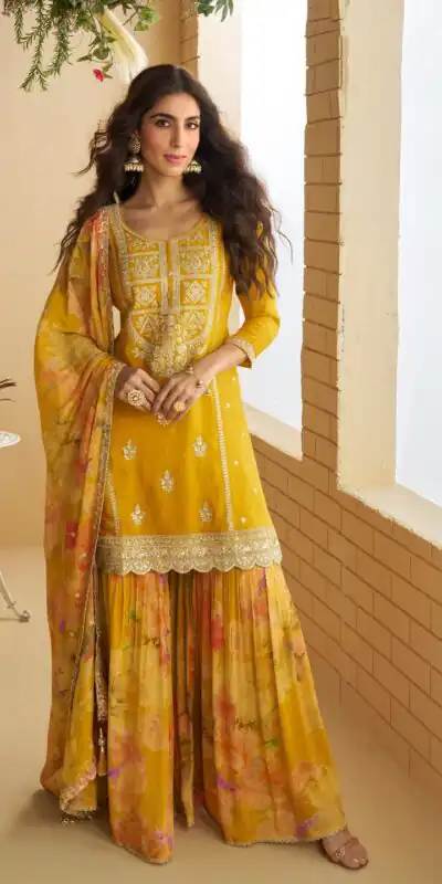 Glowing Mustered Chinon Sequence Work Salwar Suit
