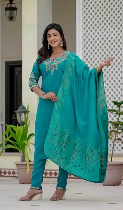Alternative view of Nice Firozi Roman Silk Sequins Work Salwar Suit