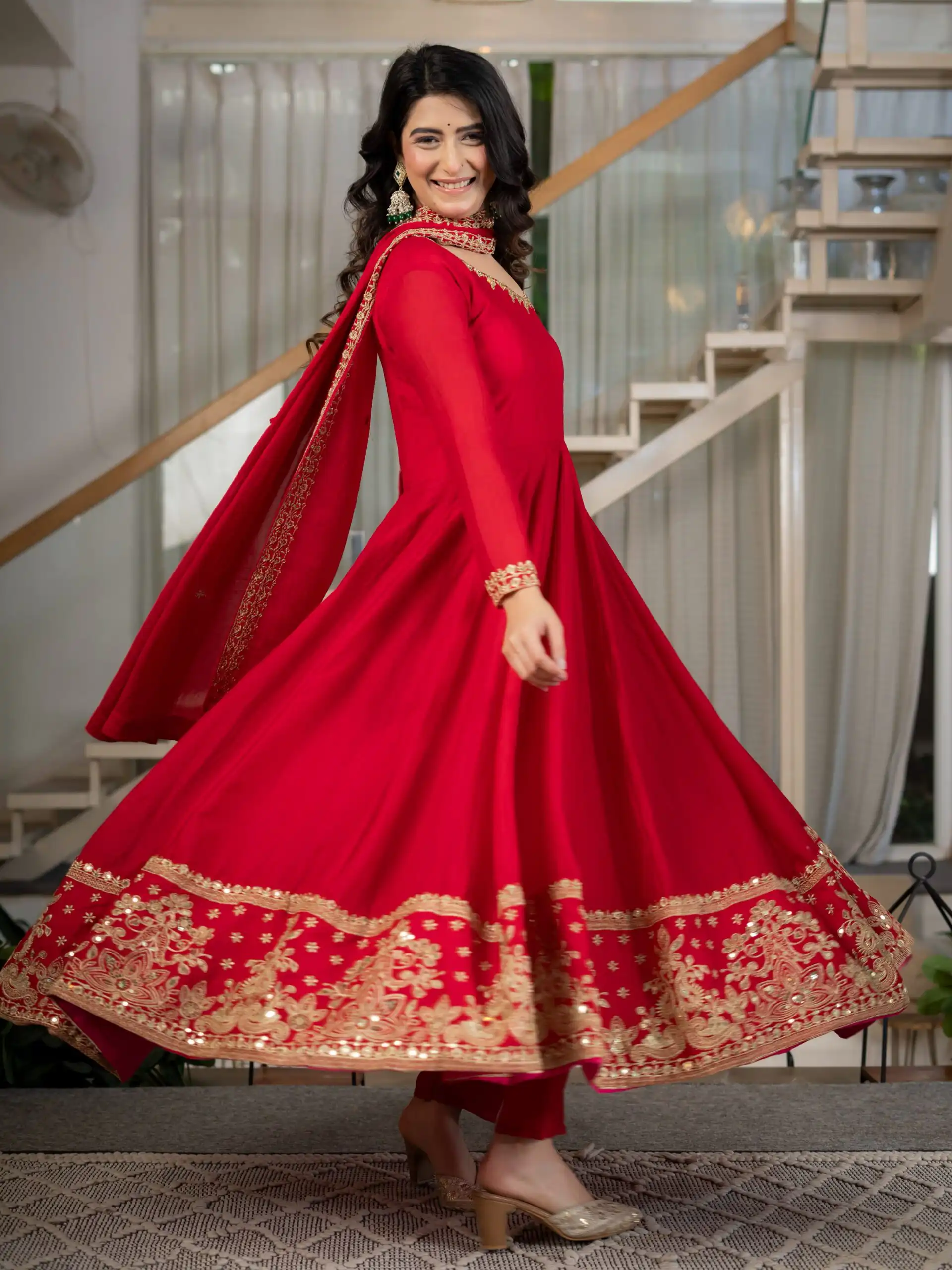 Nice Red Rangoli Crush Sequence Work Salwar Suit