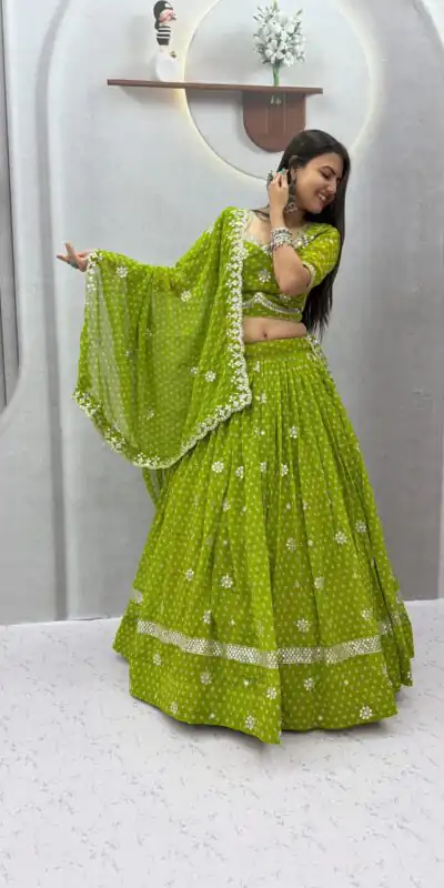 Perfect Parrot Green Georgette Sequence Work Lehenga Choli