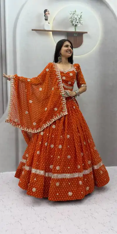 Perfect Rust Georgette Sequence Work Lehenga Choli
