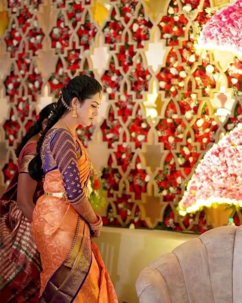 Perfect Rust Lichi Silk Jacquard Border Work Saree - Image 6
